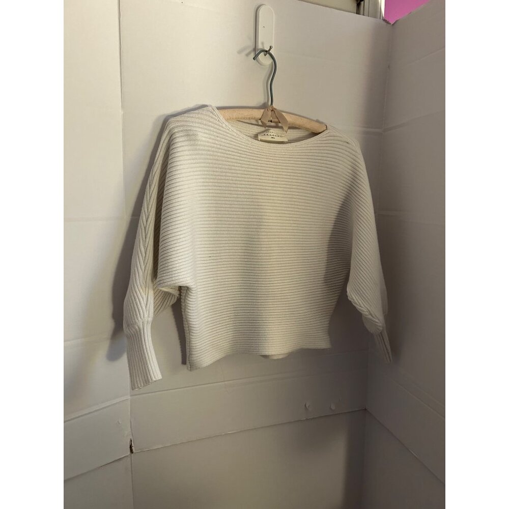 American Threads Small White Ribbed Knit Sweater VISCOSE BLEND Pullover Balloon - Picture 8 of 14